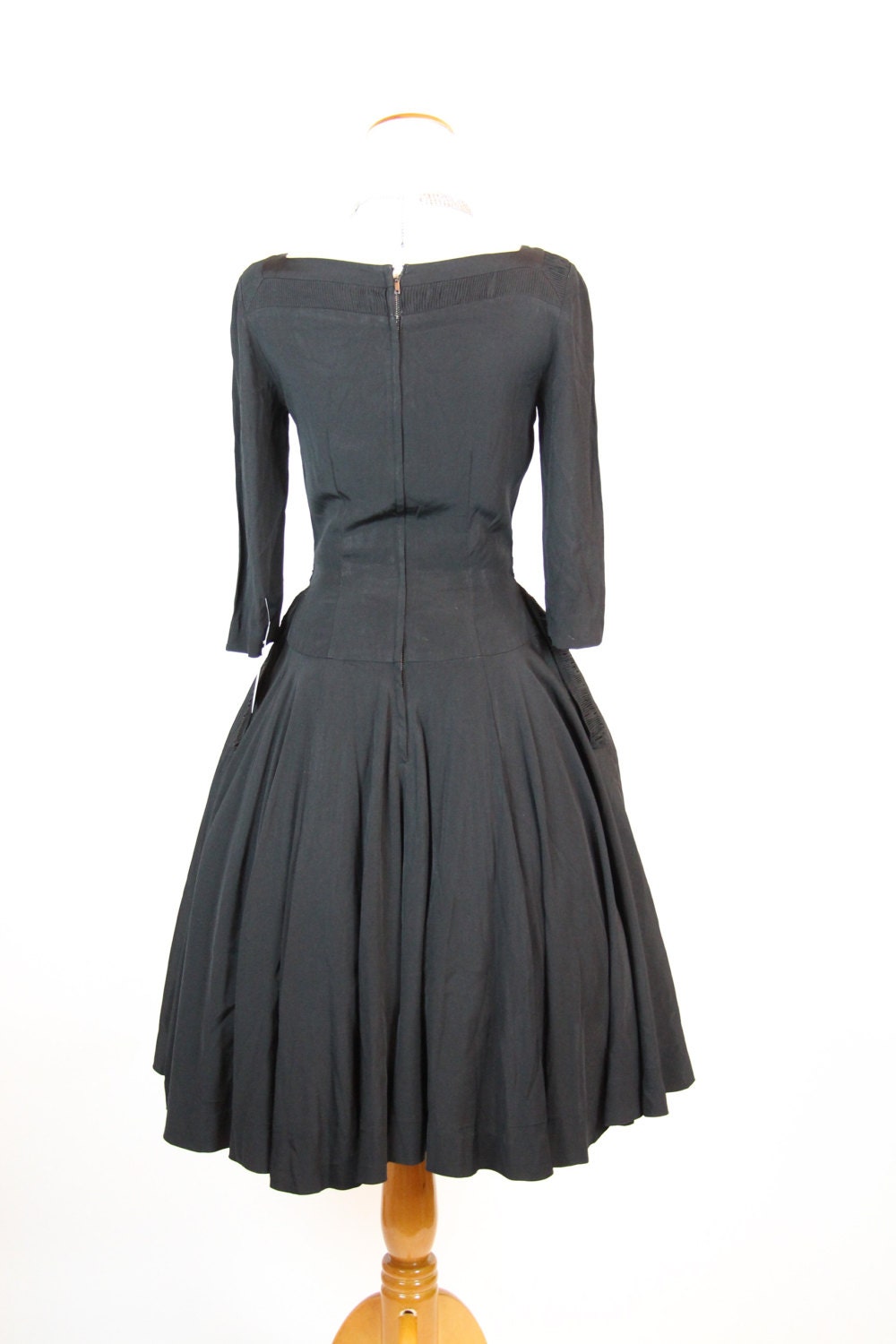 Vintage 1950s Rockabilly Dress Black Crepe Ruched Trim - Etsy