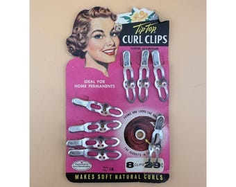 Vintage Tip-Top Curl Clips 1940s 50s Lustre Aluminum Hair Pins Item 18 Set of 8