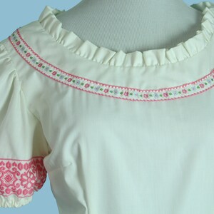 Vintage Summer Square Dancing Dress White Cotton with Pink Ribbon Trim Circle Skirt Size S XS image 6