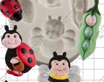 Silicone mould (mold) - 'Peapod Baby & Ladybirds' by FPC Sugarcraft | resin mold, fimo mold, polymer clay mold, soapmaking mold, C128