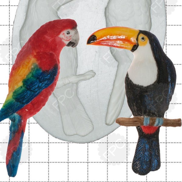 Parrot & Toucan silicone mould (mold) - by FPC Sugarcraft | gardening mold, resin mold, fimo mold, soapmaking mold C238