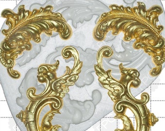 Feather Scrolls silicone mould (mold) - by FPC Sugarcraft | resin mold, fimo mold, bird mold, soapmaking mold C232