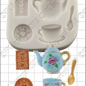 Silicone mould (mold) - &#39;Tea & Biscuits&#39; by FPC Sugarcraft | resin mold, fimo mold, polymer clay mold, soapmaking mold C122