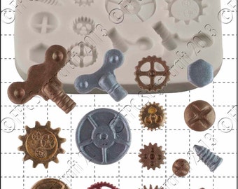 Steampunk silicone mould (mold) - 'Steampunk Cogs & Gears' by FPC Sugarcraft | resin mold, fimo mold, steampunk mold, soapmaking mold C155