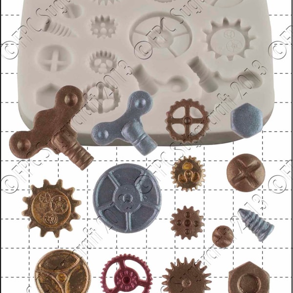 Steampunk silicone mould (mold) - 'Steampunk Cogs & Gears' by FPC Sugarcraft | resin mold, fimo mold, steampunk mold, soapmaking mold C155