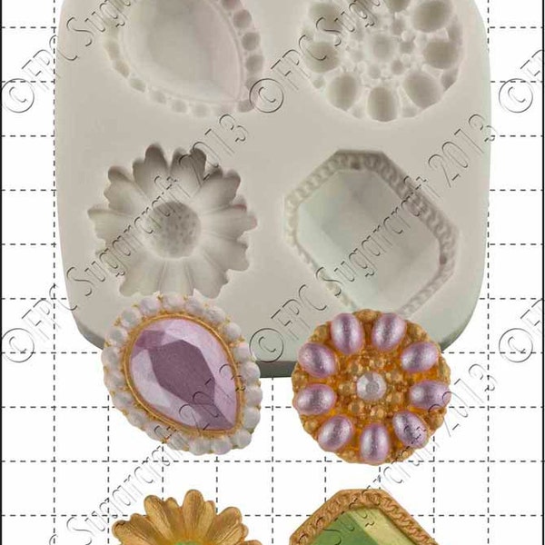 Silikonform (Schimmel) - "Jewelled Broschen" von FPC Sugarcraft Juwelen | Harz-Fimo Schimmel, Polymer Clay Schimmel, Schimmel, Seifenherstellung Schimmel C129
