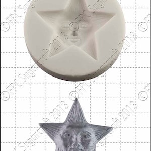May include: A white silicone mould of a star with a face. The mould is 1 inch in diameter.