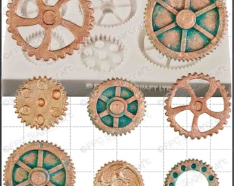 Steampunk silicone mold - 'Steam Punk Cogs & Gears (2)' by FPC Sugarcraft | resin mold, fimo mold, polymer clay mold, soapmaking mold C206