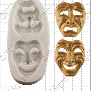 Mask silicone mould (mold) - &#39;Comedy & Tragedy Masks&#39; by FPC Sugarcraft | resin mold, fimo mold, polymer clay mold, soapmaking mold C064