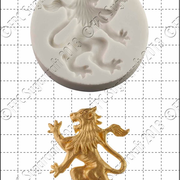Moule en silicone lion (moule) - 'Rampant Lion (à gauche)' par FPC Sugarcraft | moule de résine, moule de fimo, moule d’argile de polymère, moule de savonnerie C015