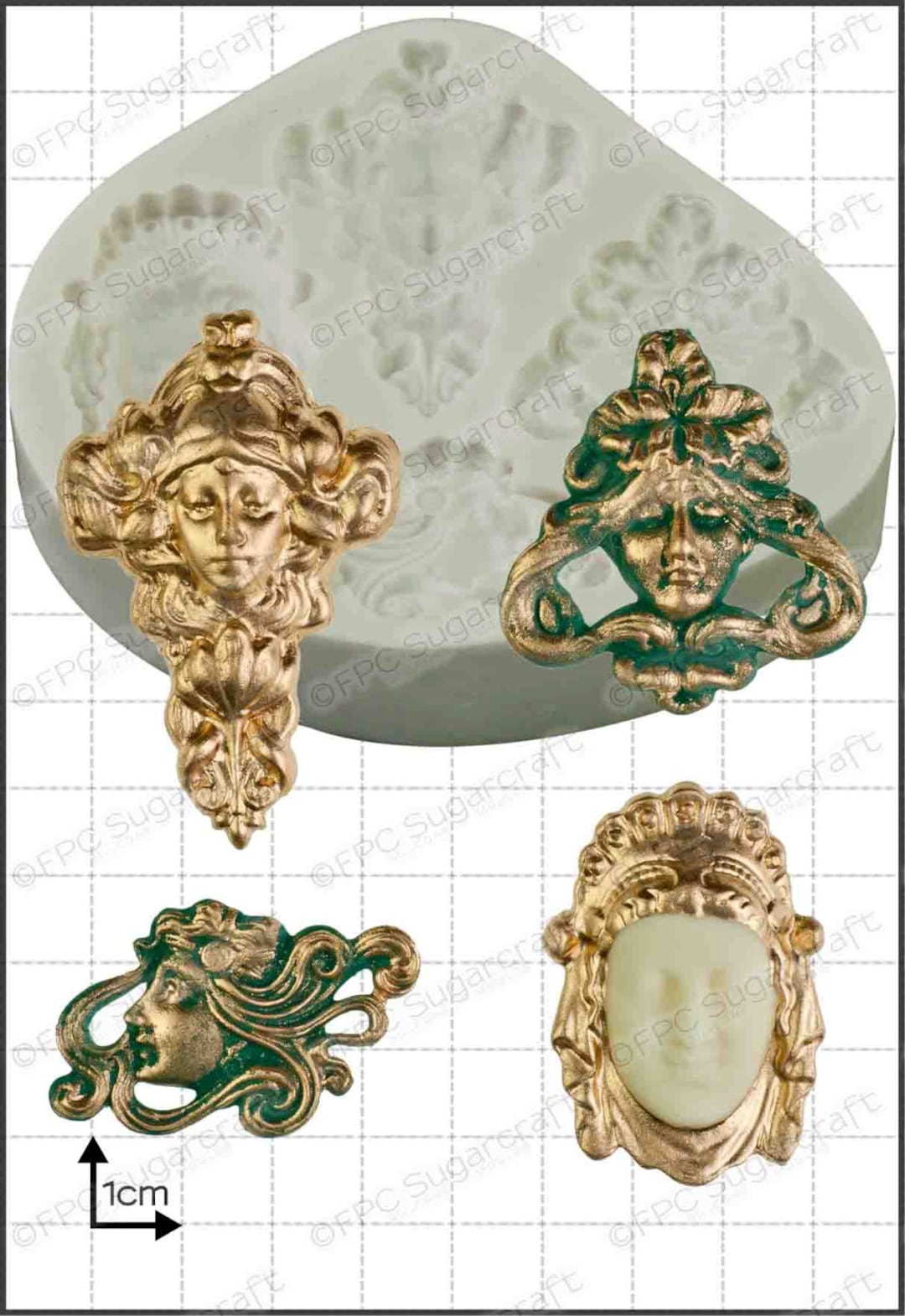 Art Nouveau Mould silicone Mold 'art Nouveau Faces' by FPC Sugarcraft