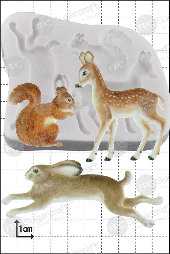 SILICONE MOULD - FOREST ANIMALS DEER GAZELLE RABBIT SQUIRREL (14X11CM)