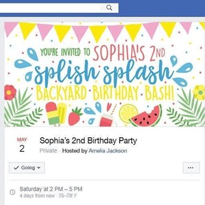 Facebook Custom Event Cover, Timeline Cover, Splish Splash Backyard Birthday Bash, Spring, Summer, BBQ, Water, Swimming, Facebook Header
