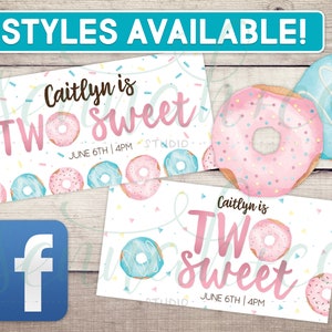 Facebook Custom Event Cover, Timeline Cover, Two Sweet Birthday, 2nd Birthday, Donut Birthday, Facebook Header