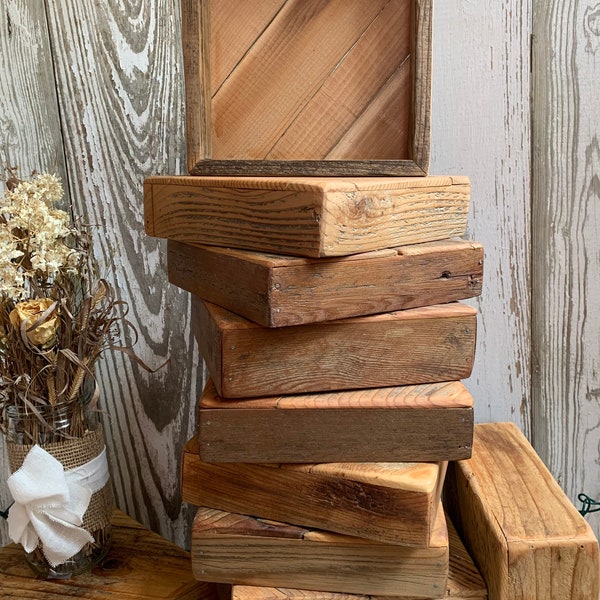 Reclaimed, handmade vintage  wood, 8 inch by 8 inch by 2 inch boxes great for unique storage or wedding table toppers