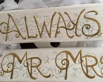 After All This Time? Always wedding chair signs of  vintage wood painted a charming white