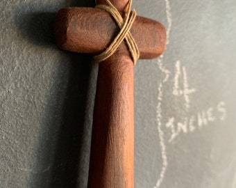 Engraved Hand crafted Wooden cross  with cord accents