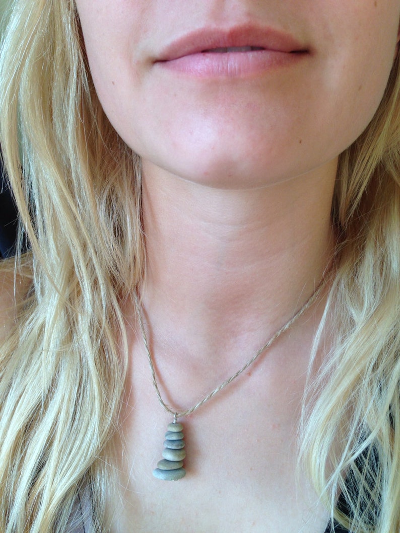 Zen Beach Stone Pendant on Long Thin Hemp Chain Both Light and Dark ...