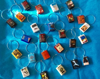 Custom Book Wine Glass Charms, You Pick 6 Charms of Any Books