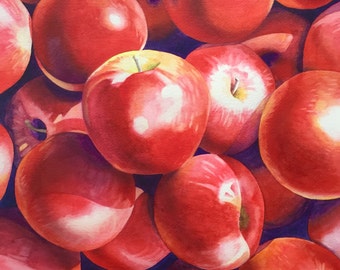 Apple Painting - Fall, Harvest, Thanksgiving, Kitchen, Autumn, Orchard, Seasonal Decor - Original Watercolor Art