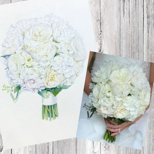 Winter Wedding White Bridal Bouquet Painting Custom Paper Anniversary Gift for Wife image 4