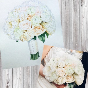 Winter Wedding White Bridal Bouquet Painting Custom Paper Anniversary Gift for Wife image 7