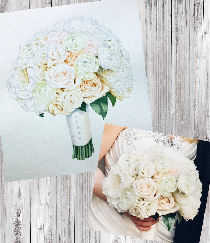 Winter Wedding White Bridal Bouquet Painting Custom Paper Anniversary Gift for Wife Bild 7