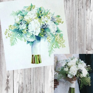Winter Wedding White Bridal Bouquet Painting Custom Paper Anniversary Gift for Wife image 6