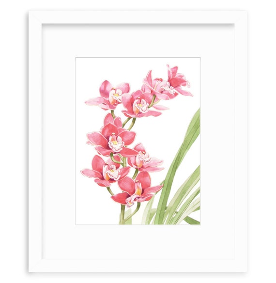 ピンクのシンビジウム蘭の花のオリジナル水彩画 - Etsy 日本