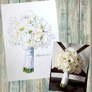 Winter Wedding White Bridal Bouquet Painting Custom Paper Anniversary Gift for Wife image 3