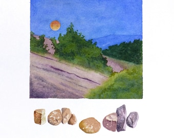 Delicate Arch Moonrise: Original Watercolor Painting, Arches National Park (9x12)