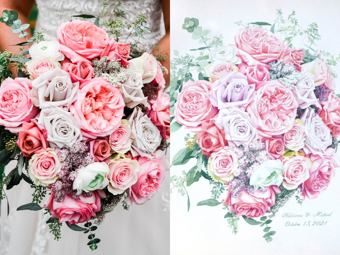 Wedding Bouquet Watercolor Painting First Paper image 1