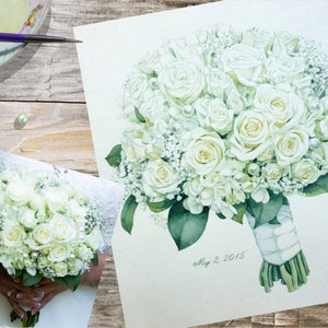 Winter Wedding White Bridal Bouquet Painting Custom Paper Anniversary Gift for Wife image 2