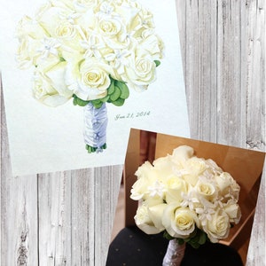 Winter Wedding White Bridal Bouquet Painting Custom Paper Anniversary Gift for Wife image 9