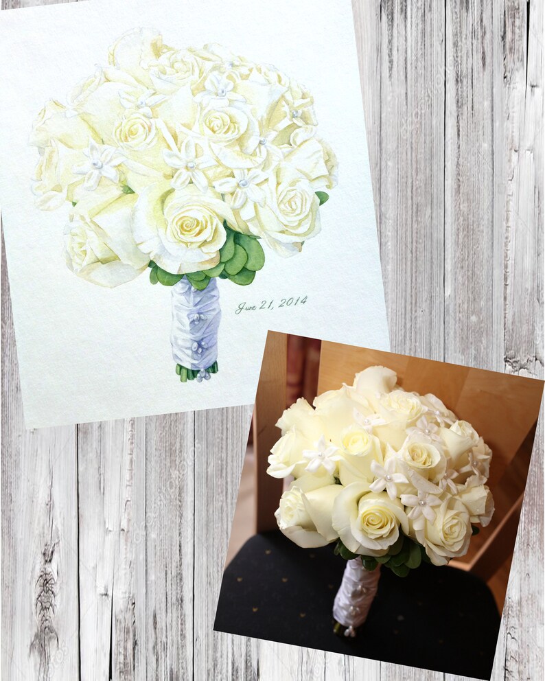 Winter Wedding White Bridal Bouquet Painting Custom Paper Anniversary Gift for Wife image 9