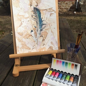 Original Watercolor Painting of Feathers and Leaves