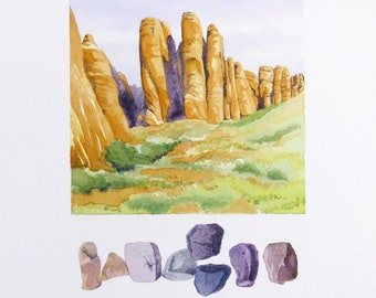 Arches Nationalpark - Original Aquarell von Felsen - Moab Utah