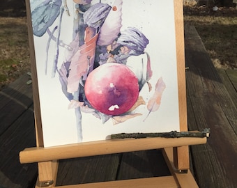 Original Watercolor Painting - Microscape - Forest Nature Mushrooms Leaves Vignette - 9x12