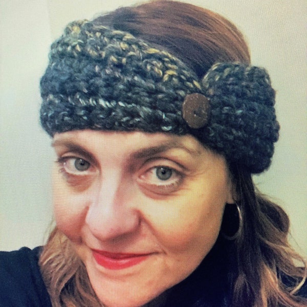 Crochet Headband Ear Warmer, Ski Headband, Super Chunky, Gifts for Her, Handmade, Hair Accessory, Head Wrap With Button Closure, 2 for 40