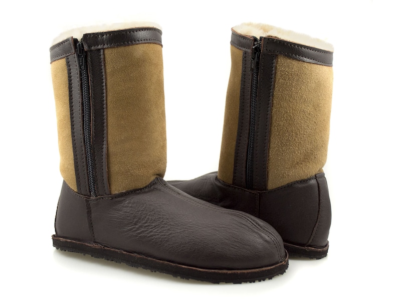 Sheepskin Boots - Winter Boots - Warm Boots - Brown Leather Boots - Minimalist Boots - Zero Drop Boots - Adult Softstar "Phoenix" Style image 3