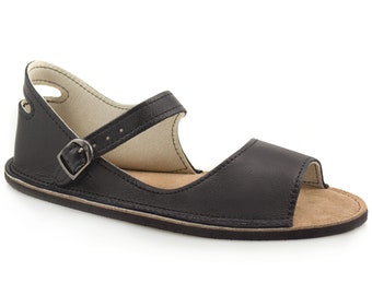 Black Leather Sandals - Minimalist Sandals - Zero Drop Sandals - Adult Softstar "Solstice" Style