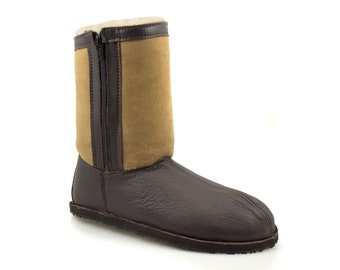 Sheepskin Boots - Winter Boots - Warm Boots - Brown Leather Boots - Minimalist Boots - Zero Drop Boots - Adult Softstar "Phoenix" Style