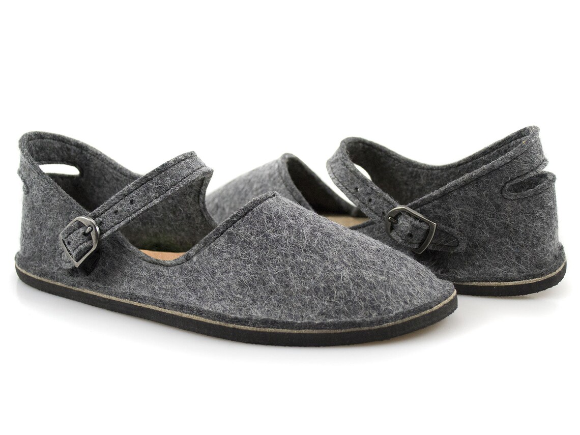 Earl Grey Mary Janes Merino Wool Shoes Handmade Grey Wool Etsy