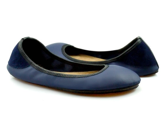 blue leather flats