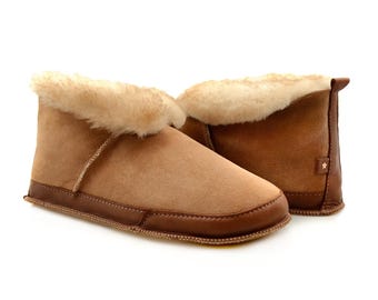Pantuflas de piel de oveja - Pantuflas de cuero - Pantuflas cálidas - Pantuflas suaves - Pantuflas de casa - Pantuflas unisex - Estilo Softstar "Fireside" para adultos