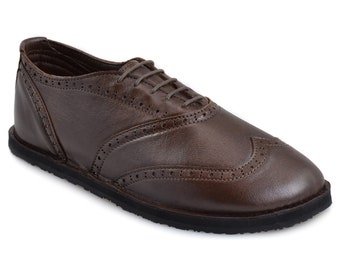 Brown Oxfords - Barefoot Dress Shoes - Minimalist Zero-Drop Wingtip Oxfords Made in USA - Adult Softstar Taylor Oxford Style