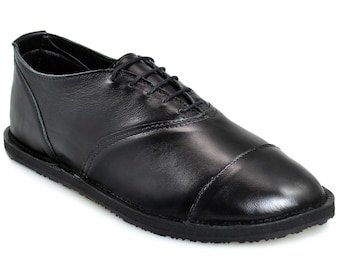 Black Oxfords - Barefoot Dress Shoes - Minimalist Zero-Drop Tuxedo Cap Toe Oxfords Made in USA - Adult Softstar Hamilton Oxford Style