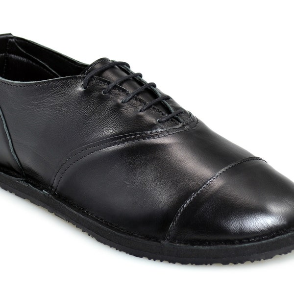 Black Oxfords - Barefoot Dress Shoes - Minimalist Zero-Drop Tuxedo Cap Toe Oxfords Made in USA - Adult Softstar Hamilton Oxford Style