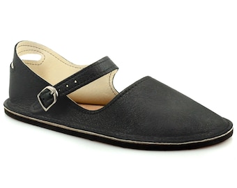 Black Mary Jane Flats - Handmade Leather Shoes - Minimalist Shoes - Leather Mary Janes - Minimal Shoes - Adult Softstar "Merry Jane" Style