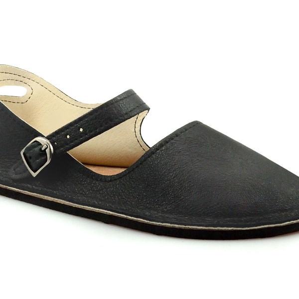 Black Mary Jane Flats - Handmade Leather Shoes - Minimalist Shoes - Leather Mary Janes - Minimal Shoes - Adult Softstar "Merry Jane" Style
